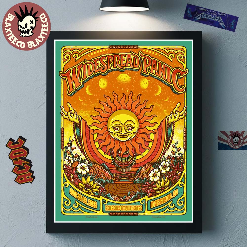 Widespread Panic Morrison Colorado 2026 Event Merch Poster At Red Rocks Amphitheatre From June 26 To 28 2026 The Sun Poster Canvas