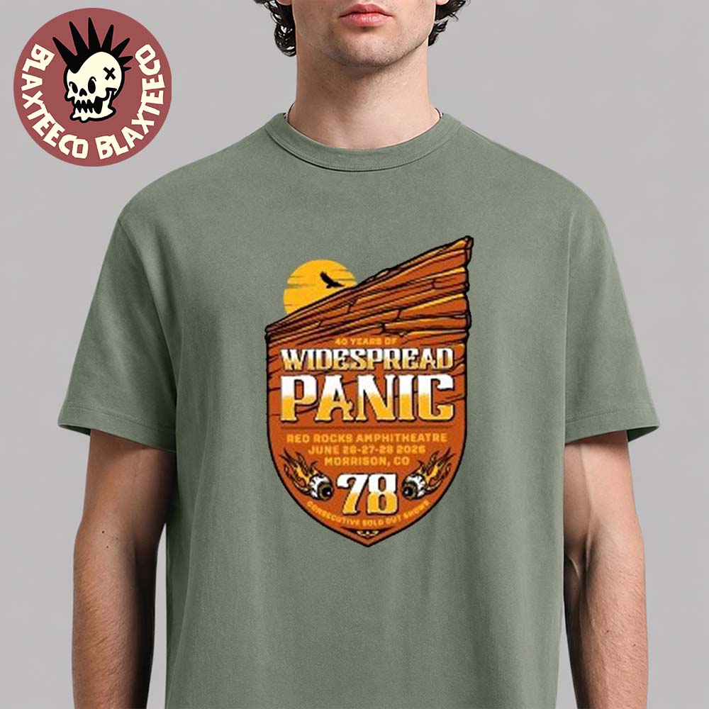 Widespread Panic Morrison Colorado 2026 Event Merch Tee At Red Rocks Amphitheatre From June 26 To 28 2026 Red Rocks Logo Green T-Shirt