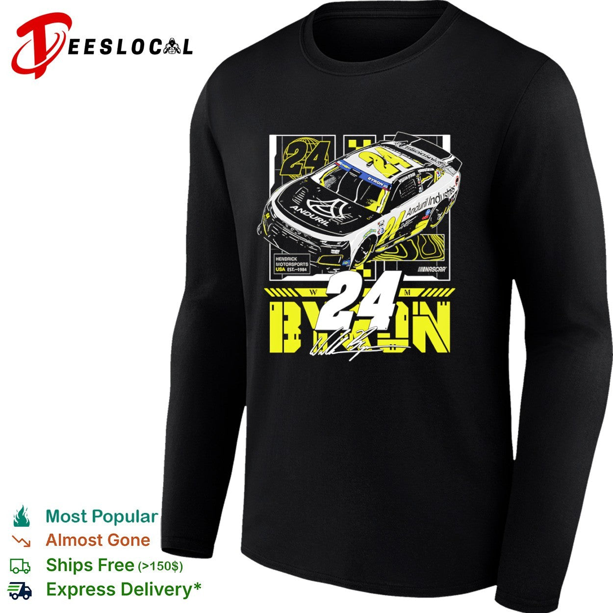 William Byron Hendrick Motorsports race car 24 Anduril Industries USA est 1984 NASCAR shirt