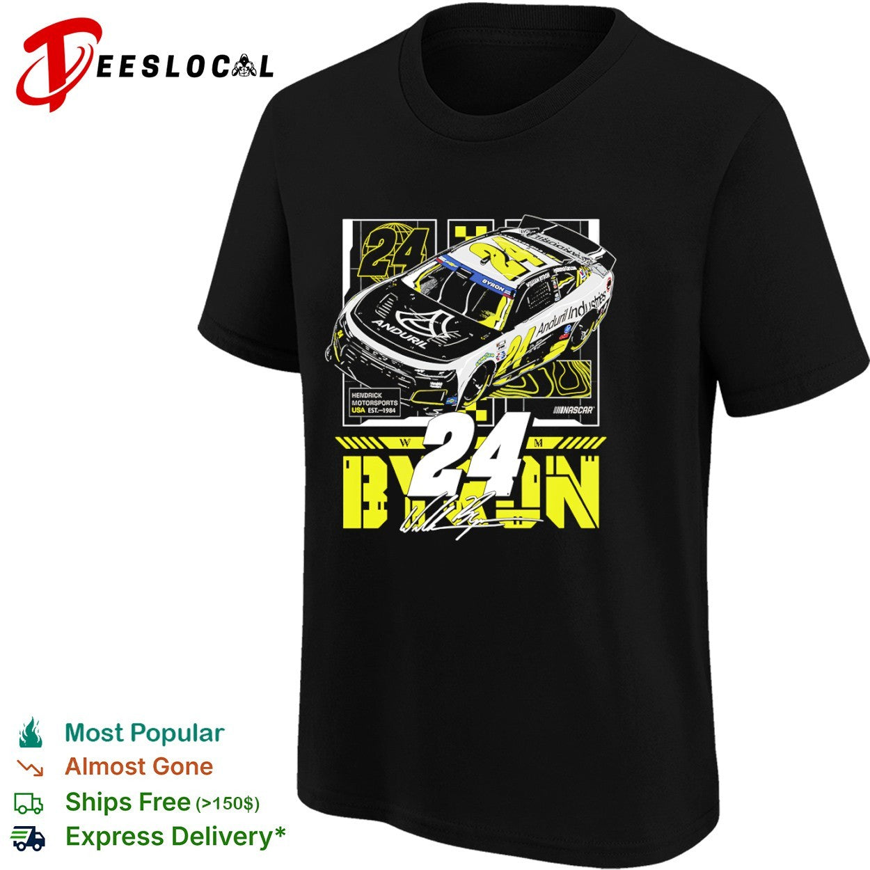 William Byron Hendrick Motorsports race car 24 Anduril Industries USA est 1984 NASCAR shirt