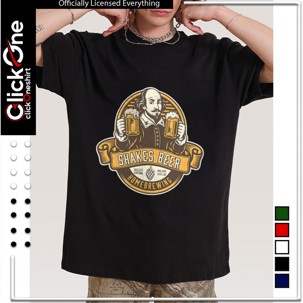 William Shakespeare Shakes Beer Homebrewing Man Holding Two Beer Mugs shirt