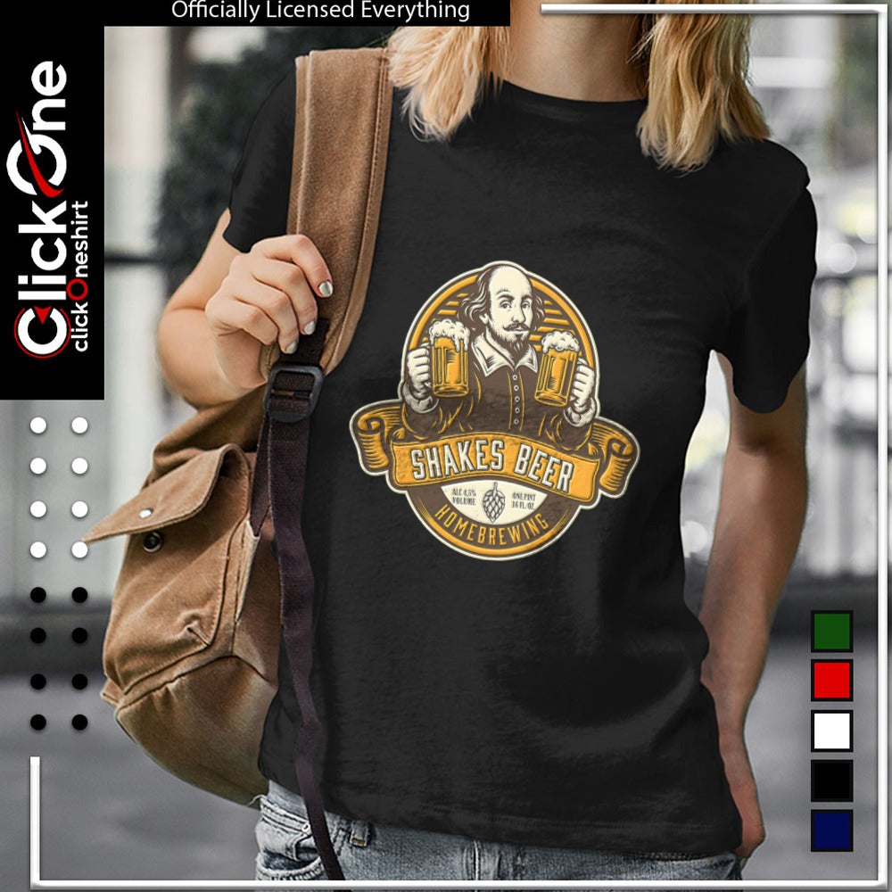 William Shakespeare Shakes Beer Homebrewing Man Holding Two Beer Mugs shirt