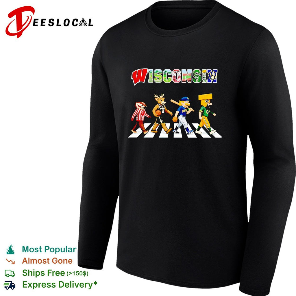 Wisconsin Badgers Bucks Brewers Packers mascots crossing shirt