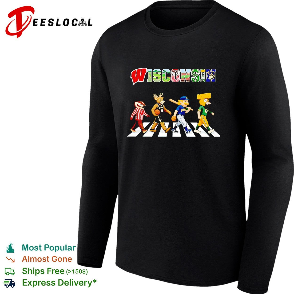 Wisconsin Badgers Bucks Brewers Packers mascots crossing shirt