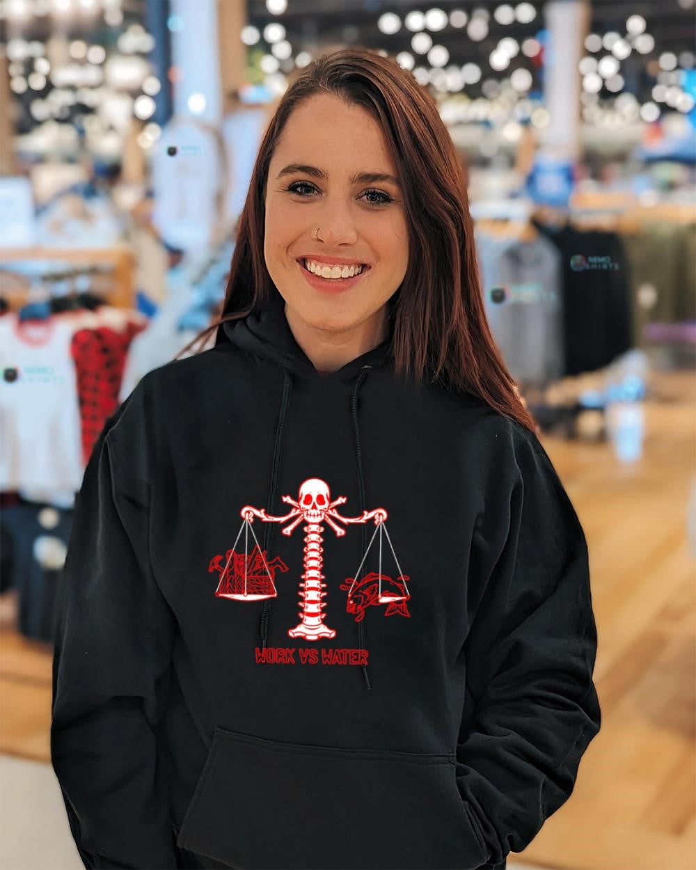 Work vs Water tools fish skull crossbones shirt
