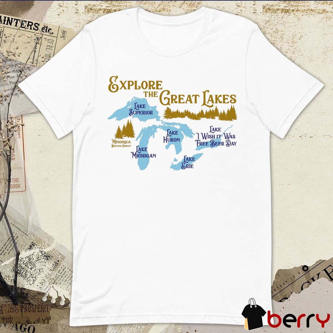 Lake Ontario Explore The Great Lakes Lake I Wish It Was Free Beer Day t-shirt