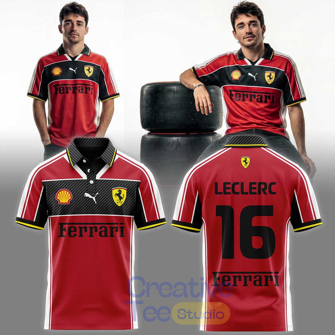 Scuderia Ferrari Charles Leclerc Football Concept Polo Shirt