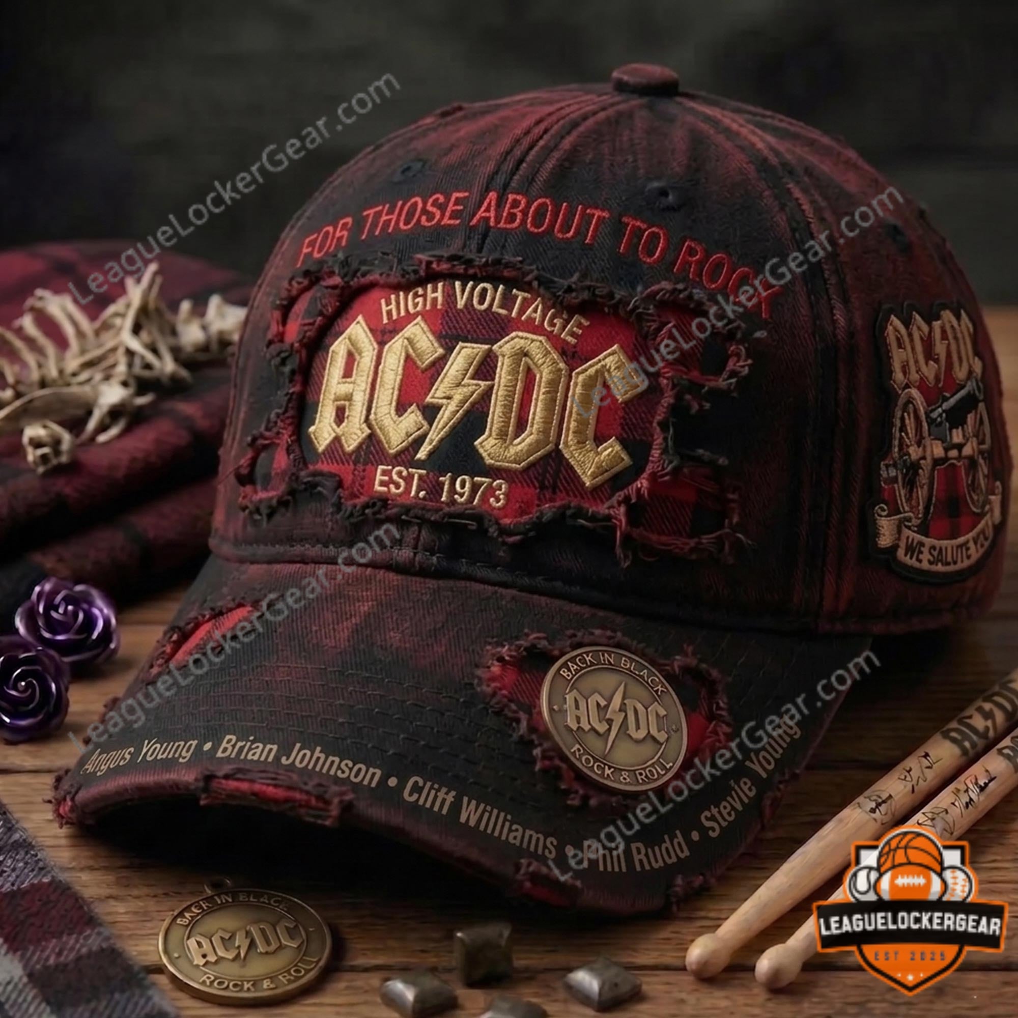 AC/DC Est 1973 High Voltage Back In Black Distressed Baseball Cap