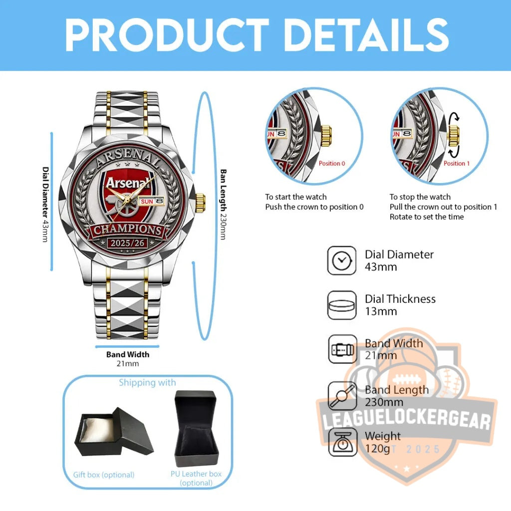Arsenal FC Premier League Champions 25/26 Alloy Luxury Quartz Watch