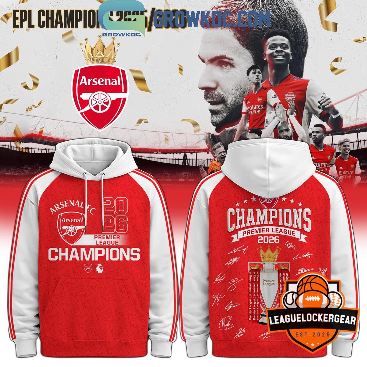 Arsenal Football Club Premier League Champions 2026 Hoodie