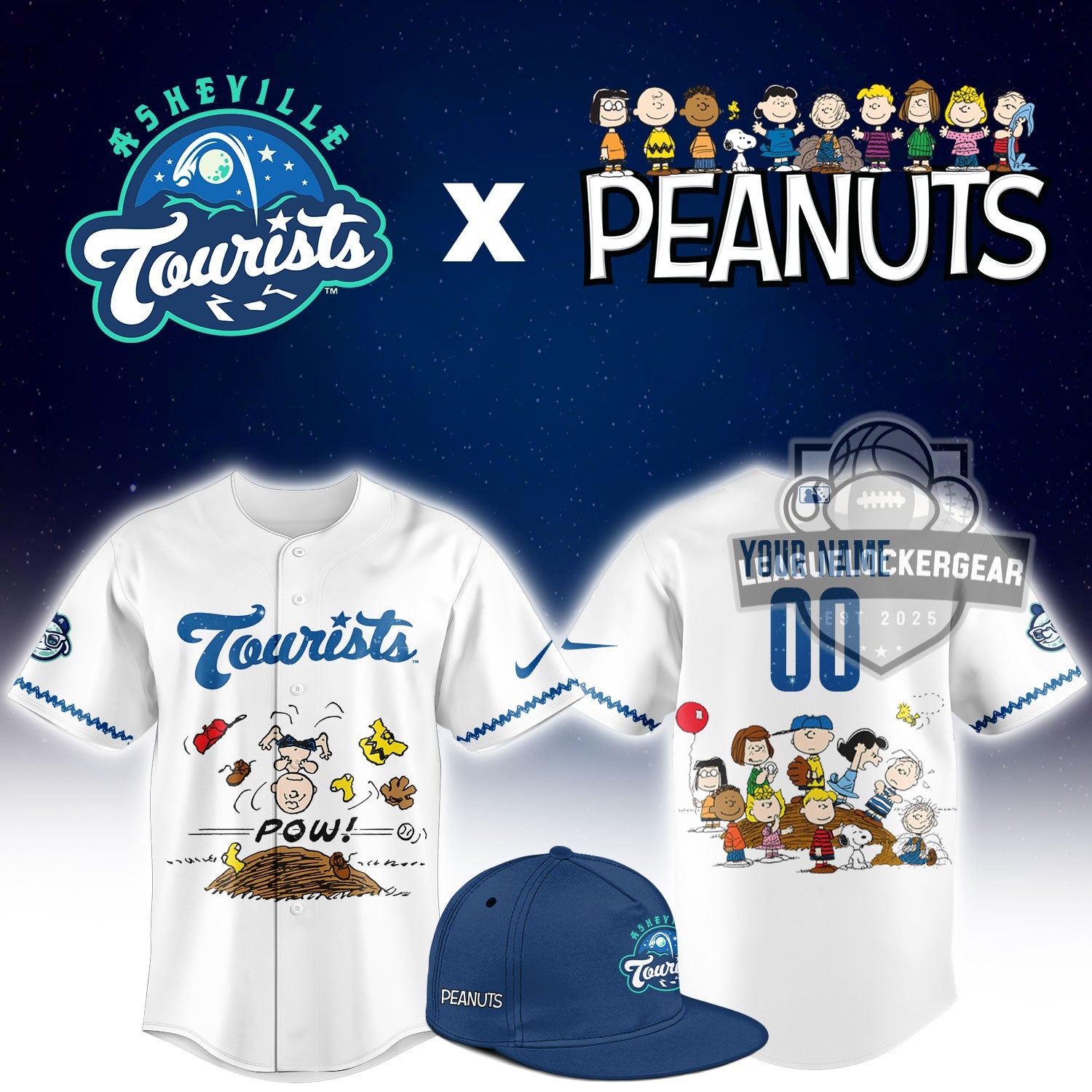 Asheville Tourists Peanuts Baseball Collaboration Jersey