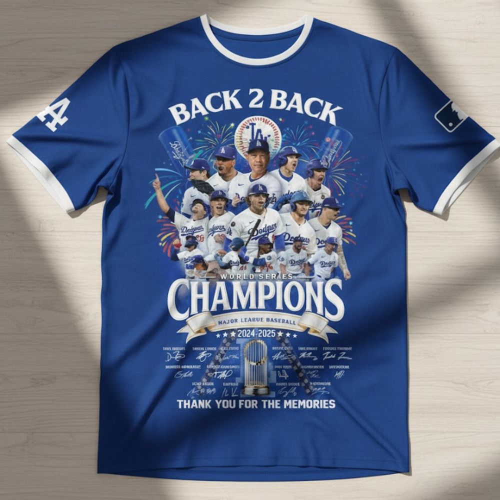 Back 2 Back Champions 2025 Baseball T-Shirt – LA Dodgers World Series Fan Tee