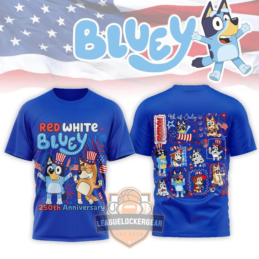 Bluey Red White Bluey 250th Anniversary T-Shirt