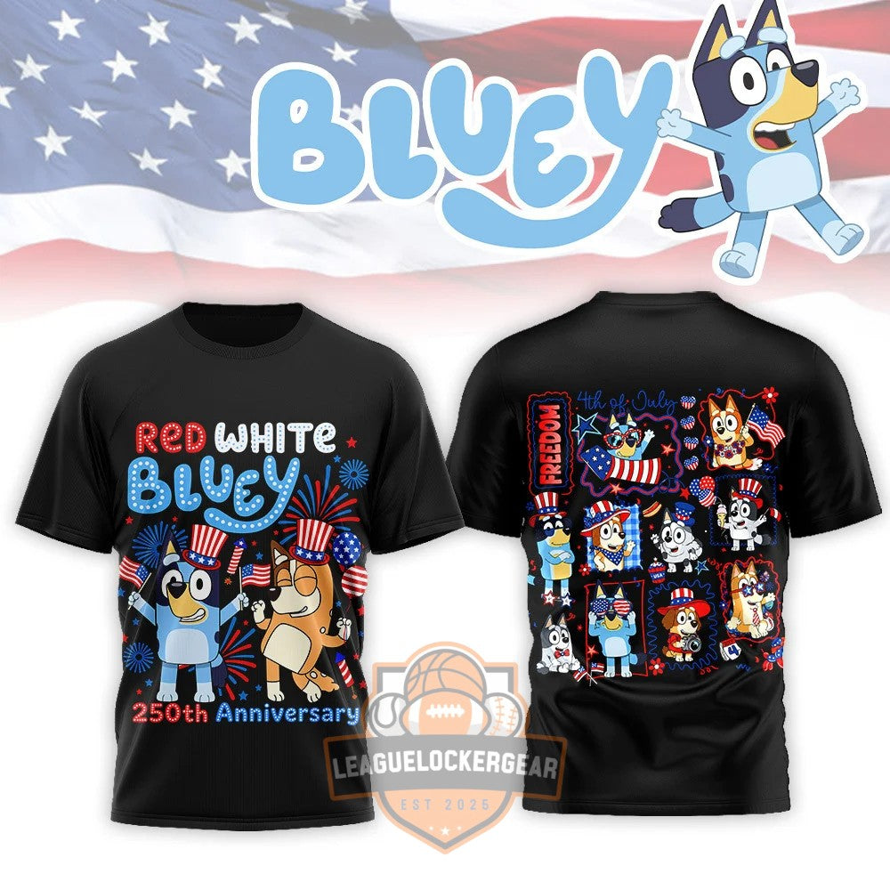 Bluey Red White Bluey 250th Anniversary T-Shirt