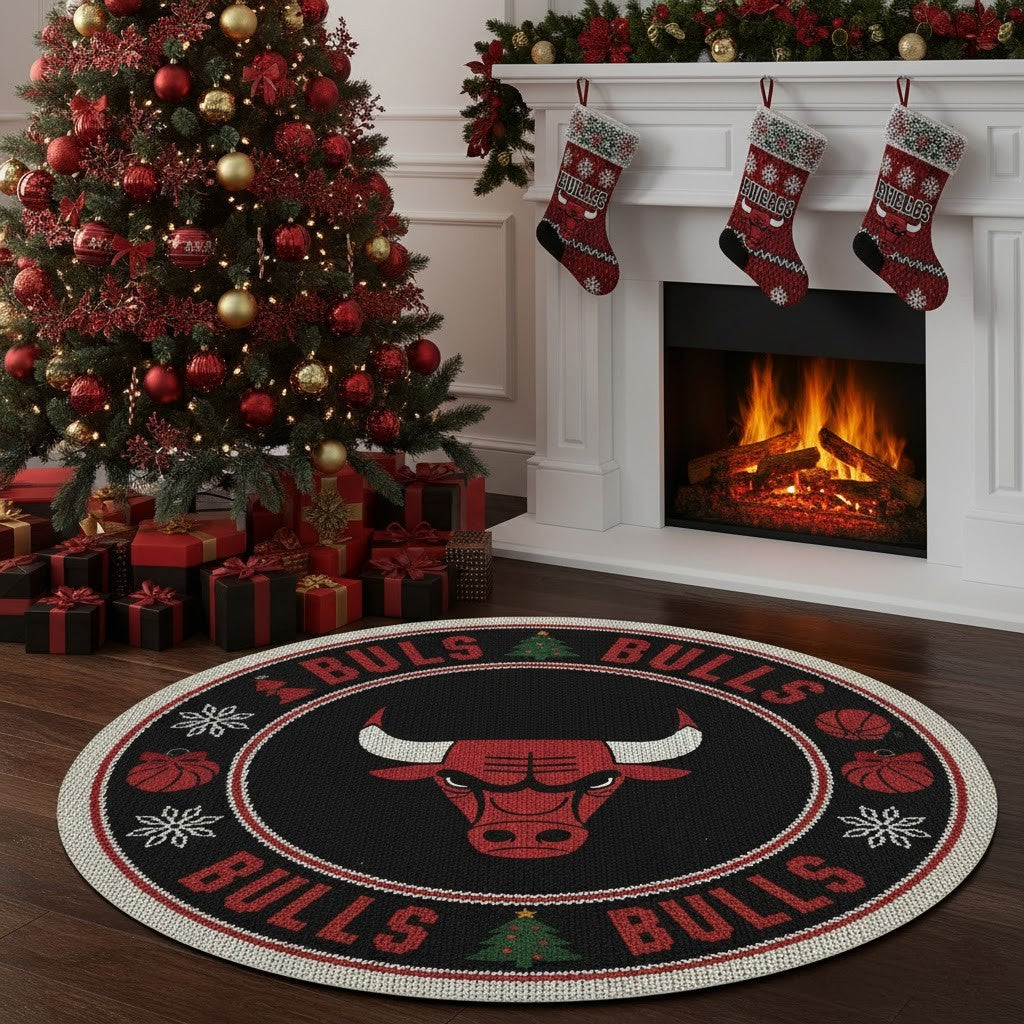 Chicago Bulls Ugly Christmas Round Rug – 27” NBA Holiday Floor Mat