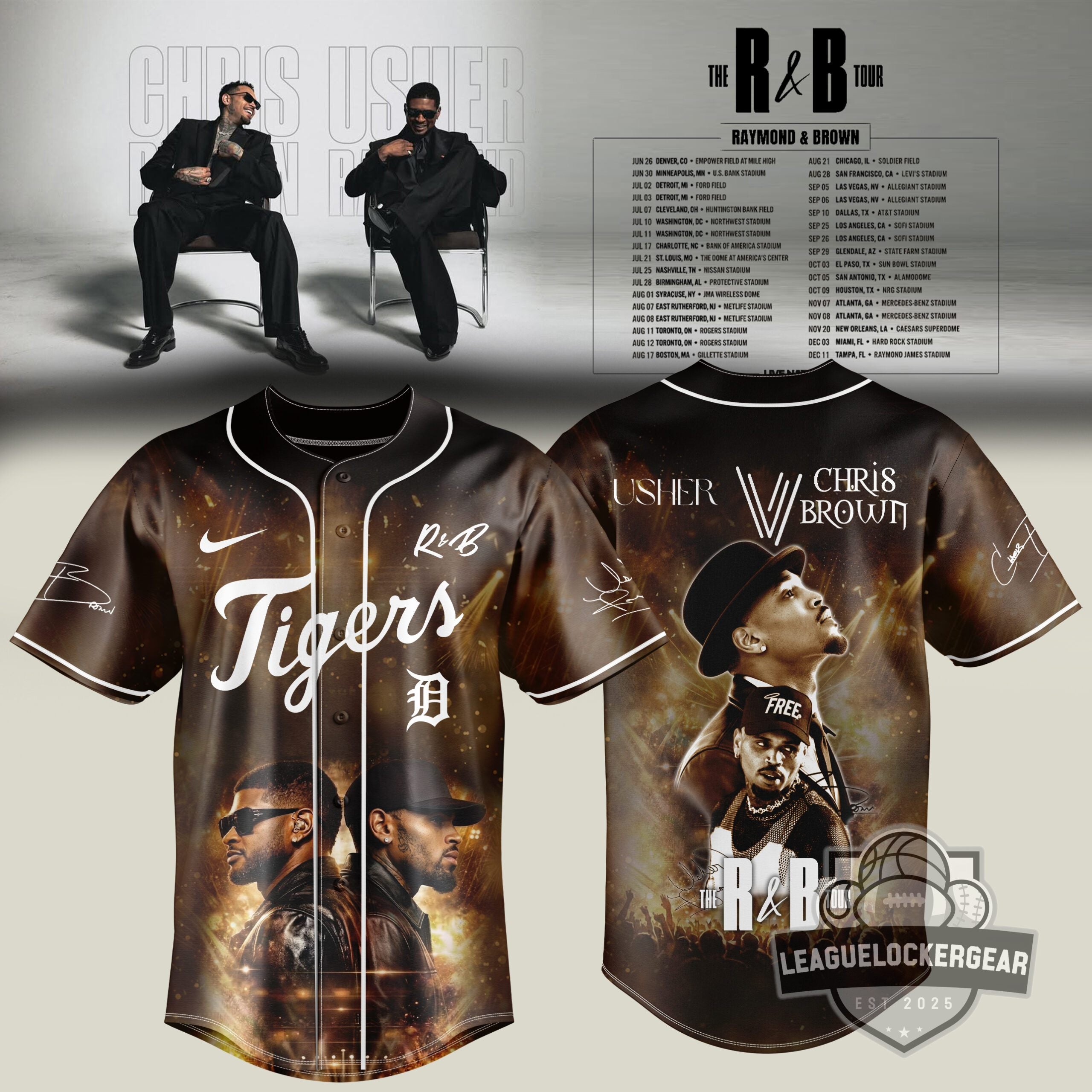 Chris Brown Usher The R&B Tour Detroit Tigers Signed Baseball Jersey