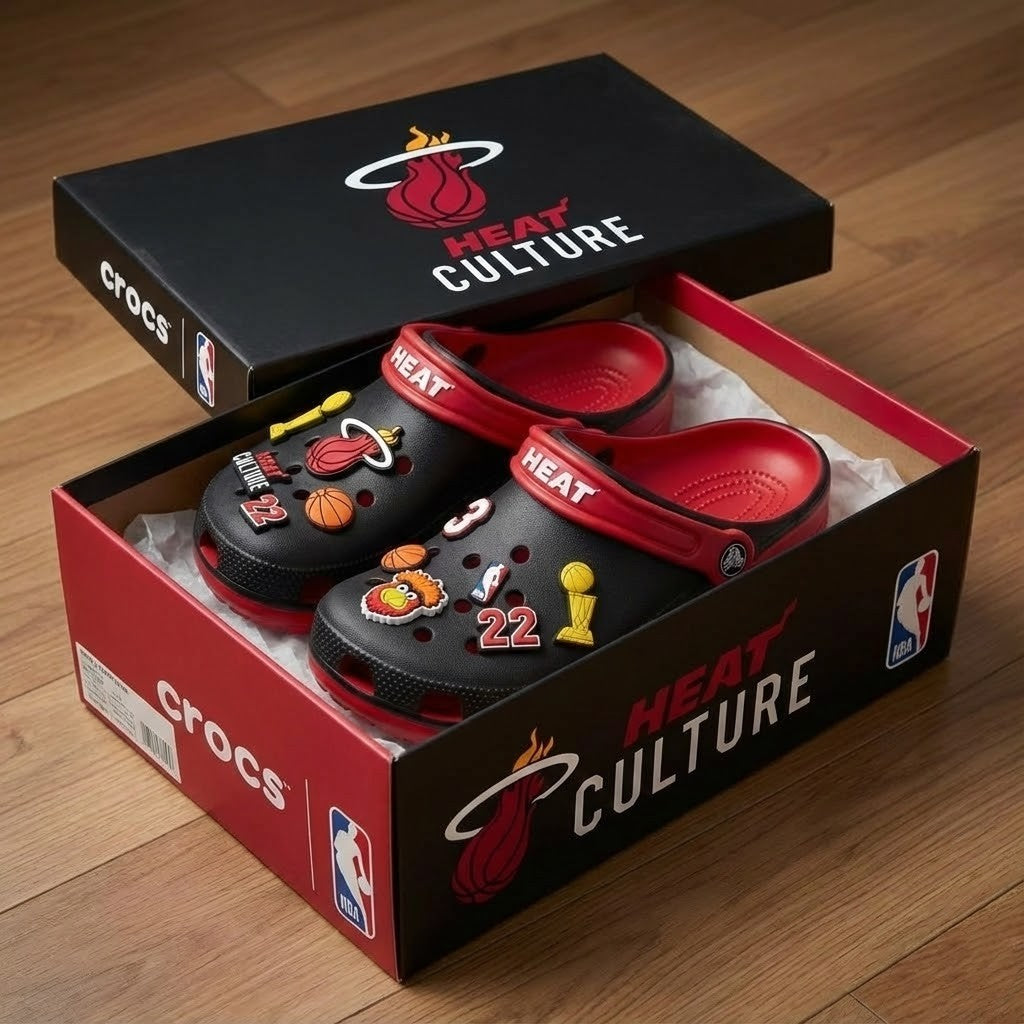 Miami Heat NBA Crocs Clogs – “Heat Culture” Black Red Intense Jibbitz Set