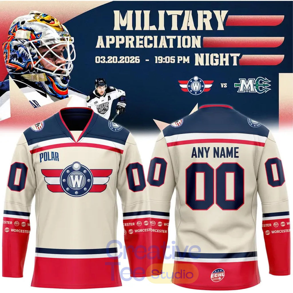 Worcester Railers 2026 Military Appreciation Night Custom Hockey Jersey