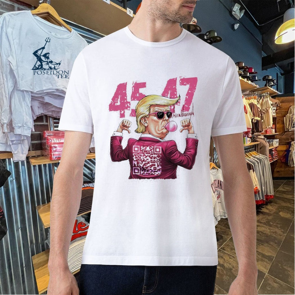 Donald Trump 45 47 Bubble Gum Qr Code T-shirt