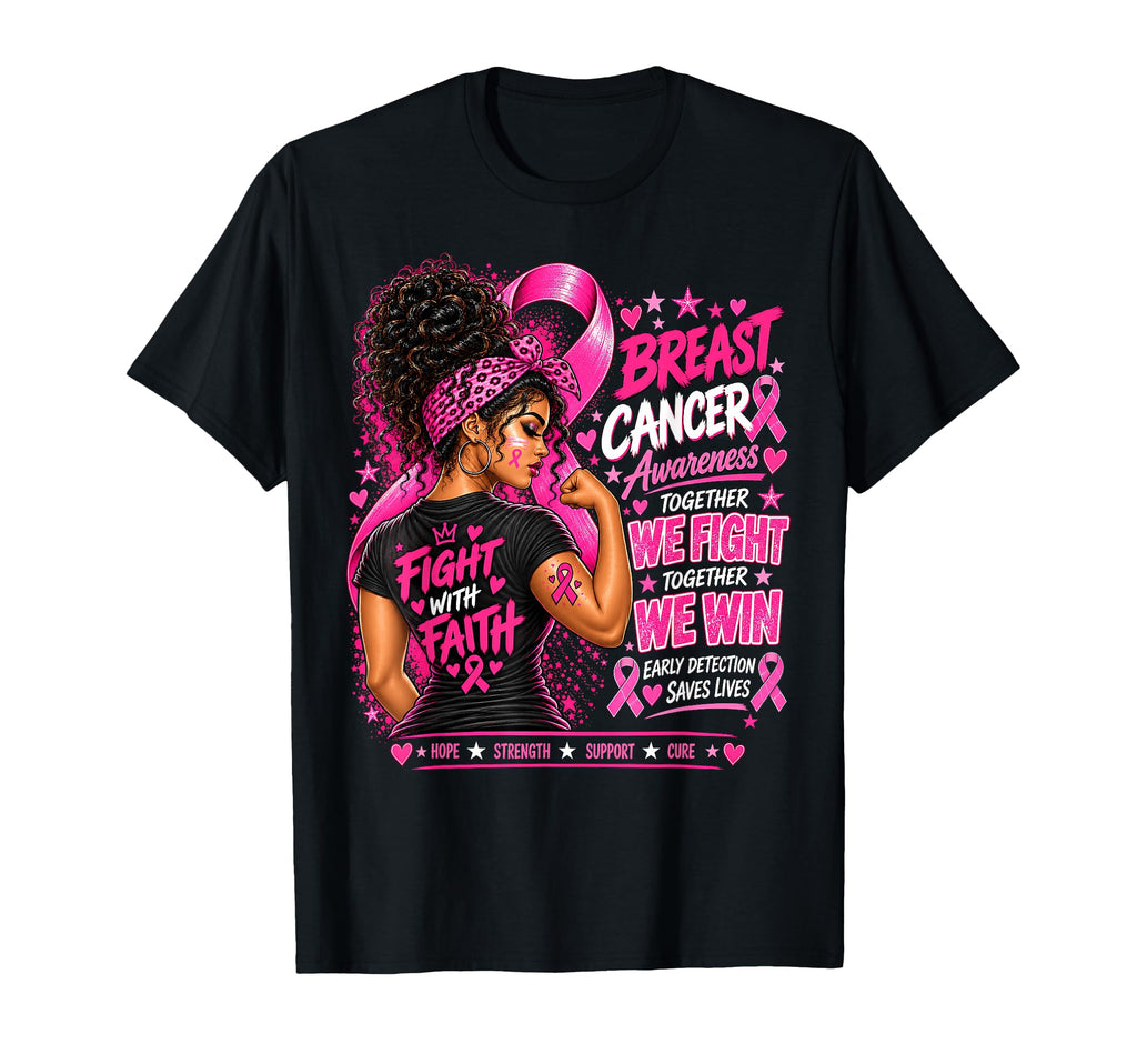 Black African American Breast Cancer Pink Ribbon Girl Unisex T-shirt, Sweatshirt, Hoodie (1)