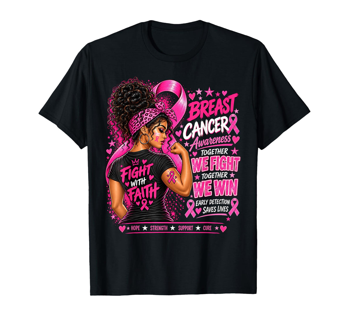Black African American Breast Cancer Pink Ribbon Girl Unisex T-shirt, Sweatshirt, Hoodie (1)