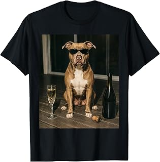 Vintage Pitbull Drinking Champagne Sunglasses Dog Lover (1)