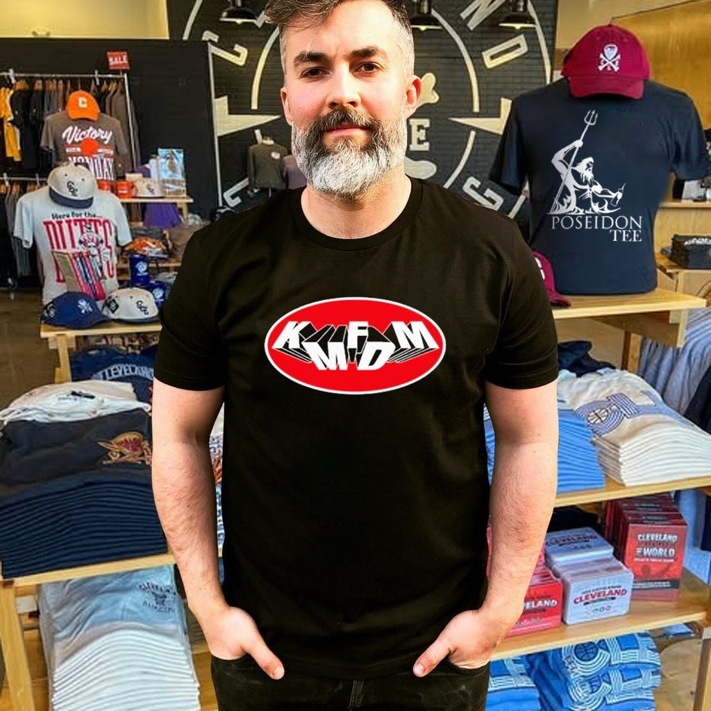 Express Yourself With The Kmfdm Oval Tumbling Logo T-shirt