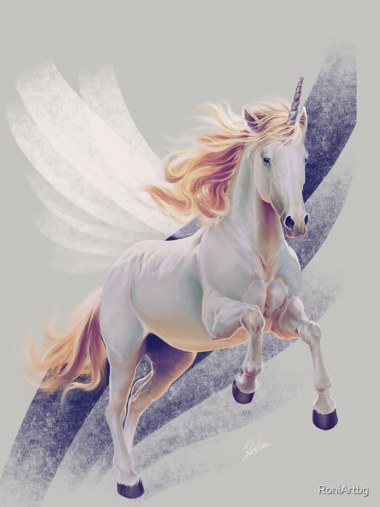 Midnight Unicorn Dreams - illustration - white unicorn by RoniArtbg