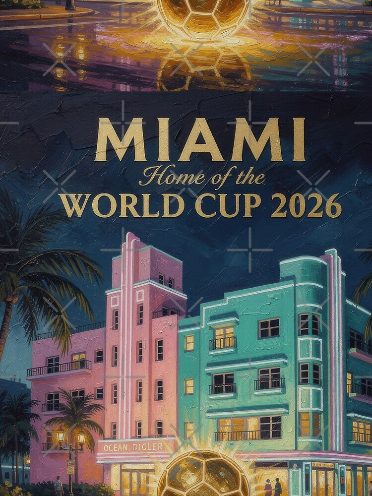 Miami Sunset World Cup 2026 Soccer Poster — Art Deco Boulevard Print by BrickByDream