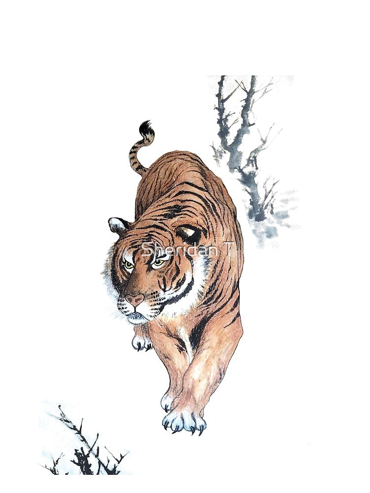 Tiger with Trees Calligraphy Painting Art by Sheridan T