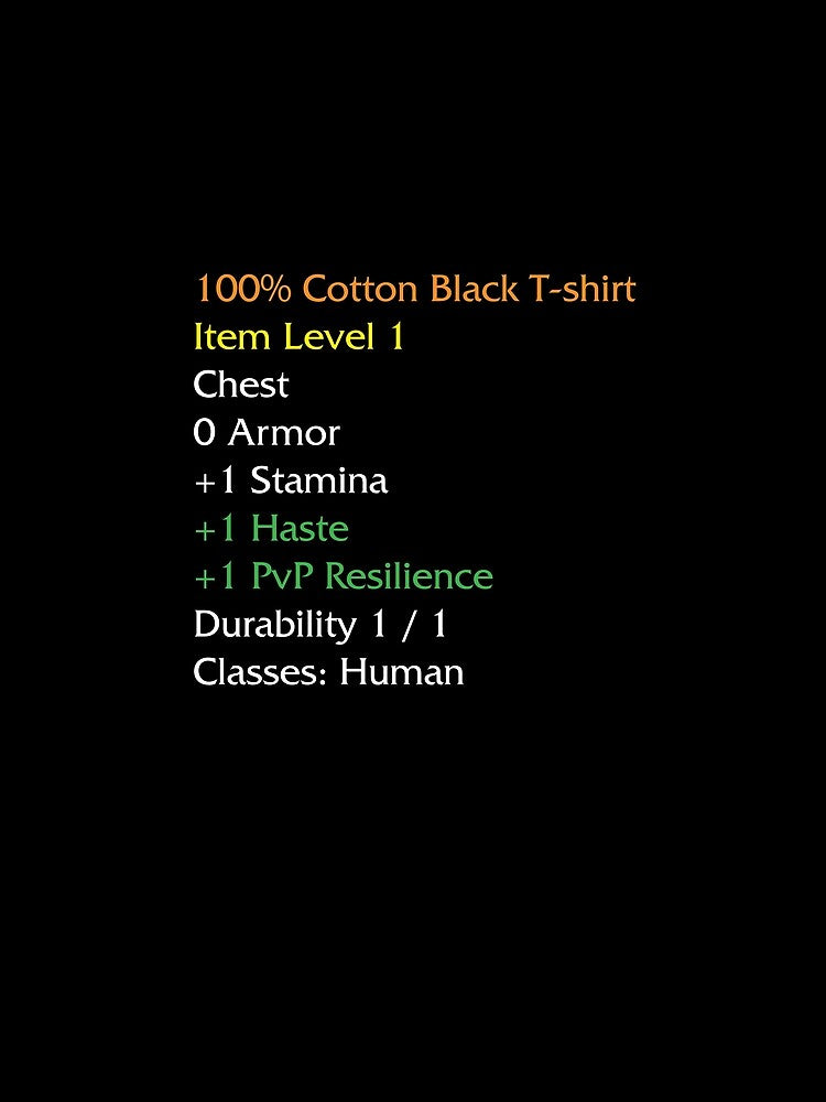 WoW Funny T-shirt  Item stats description Black shirt meme by ElevenVoid