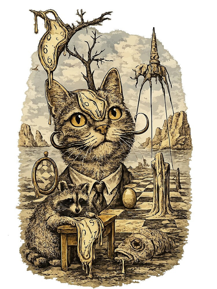 Surreal Dream Cat & Raccoon – Melting Reality Animal Art by Mh-ARTWORX