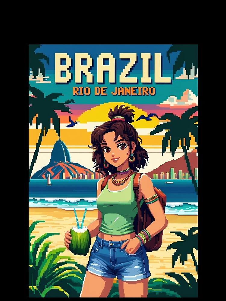 Kawaii Anime Girl Pixel Rio de janeiro Brazil Travel Pixelart by Pixel-Destinations