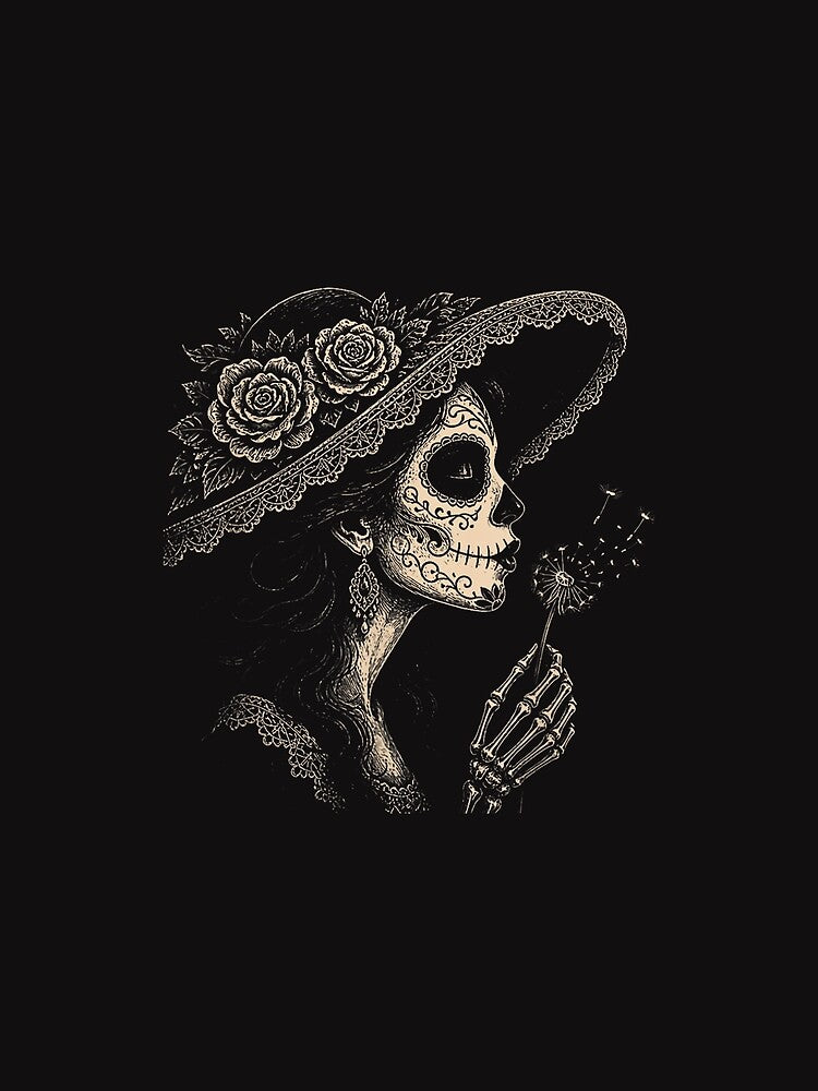 La Catrina Blowing Dandelion Gothic Sugar Skull Retro Design by kiralynstration
