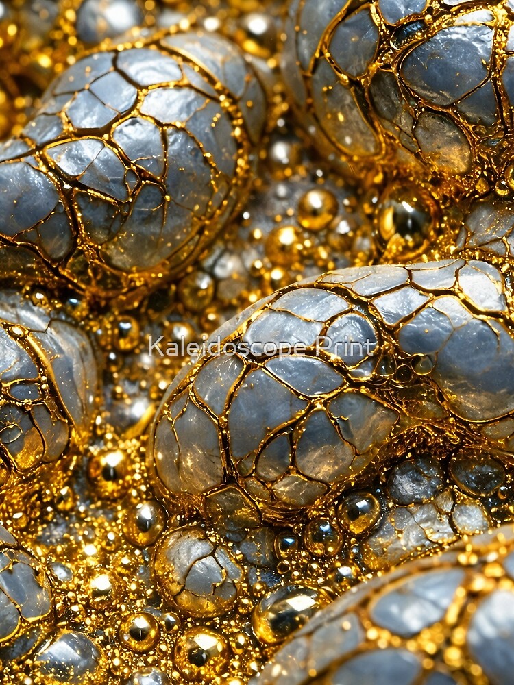 Gold and Silver Luxe Pebble Abstract Texture Shimmering Metallic Stone Design by Kaleidoscope Print