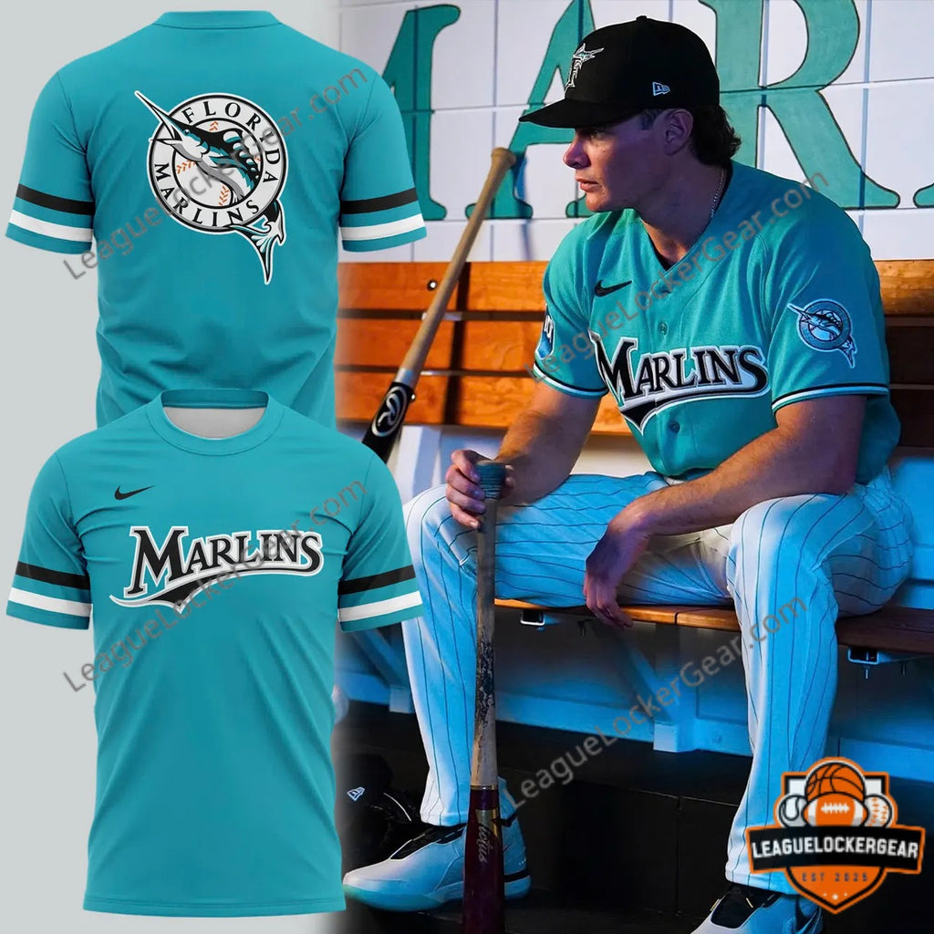Miami Marlins Teal Throwback Uniform T-Shirt