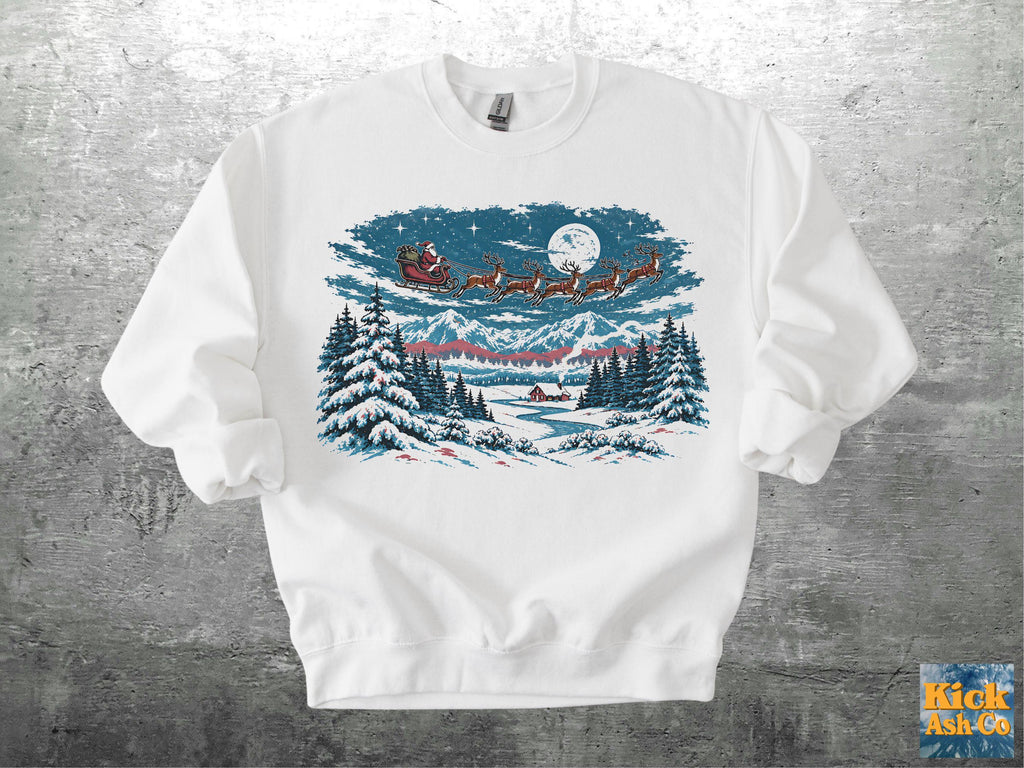 Retro Christmas Vintage Snow Scene Oversize Gildan 18000 (4)