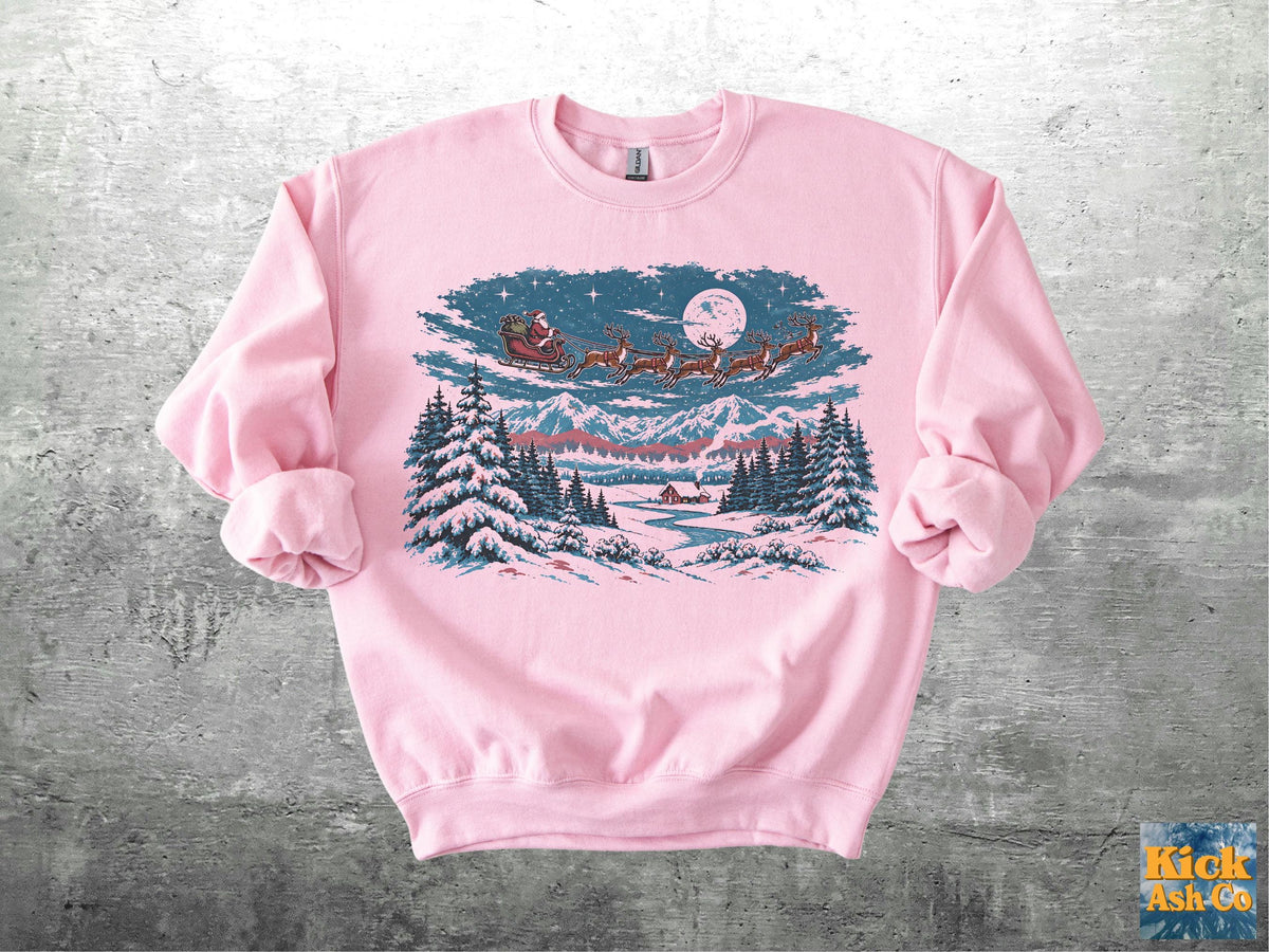 Retro Christmas Vintage Snow Scene Oversize Gildan 18000 (5)