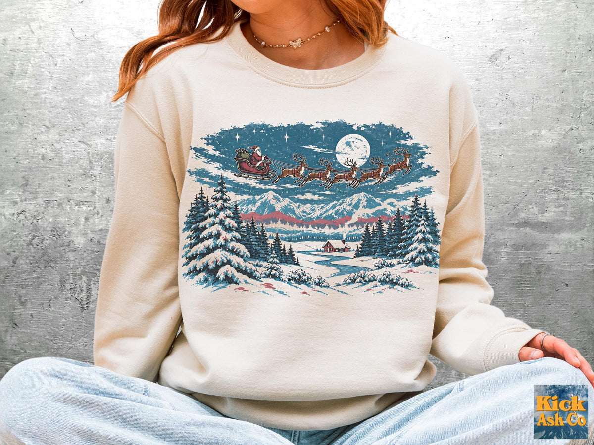 Retro Christmas Vintage Snow Scene Oversize Gildan 18000 (2)