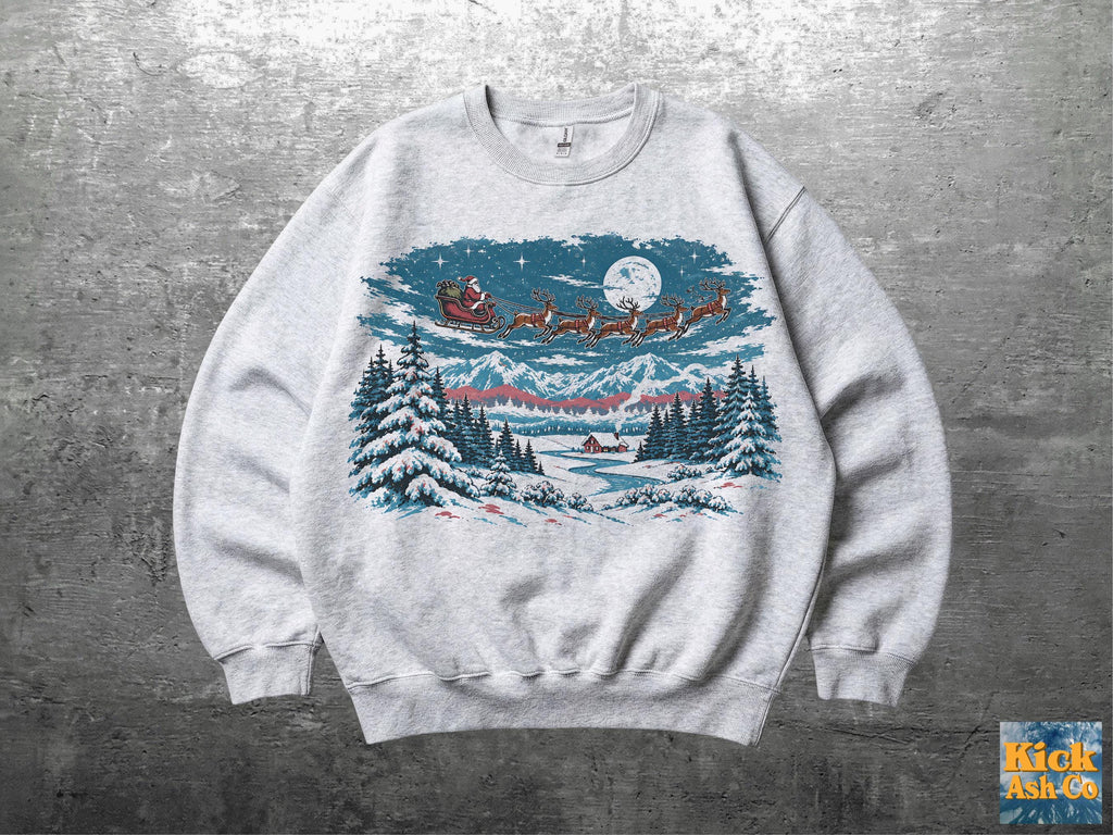 Retro Christmas Vintage Snow Scene Oversize Gildan 18000 (1)