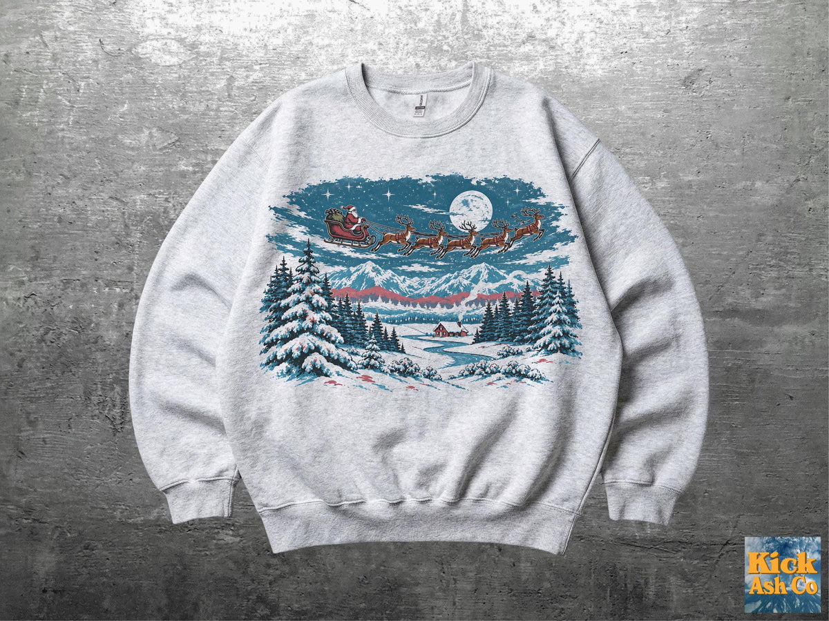 Retro Christmas Vintage Snow Scene Oversize Gildan 18000 (1)