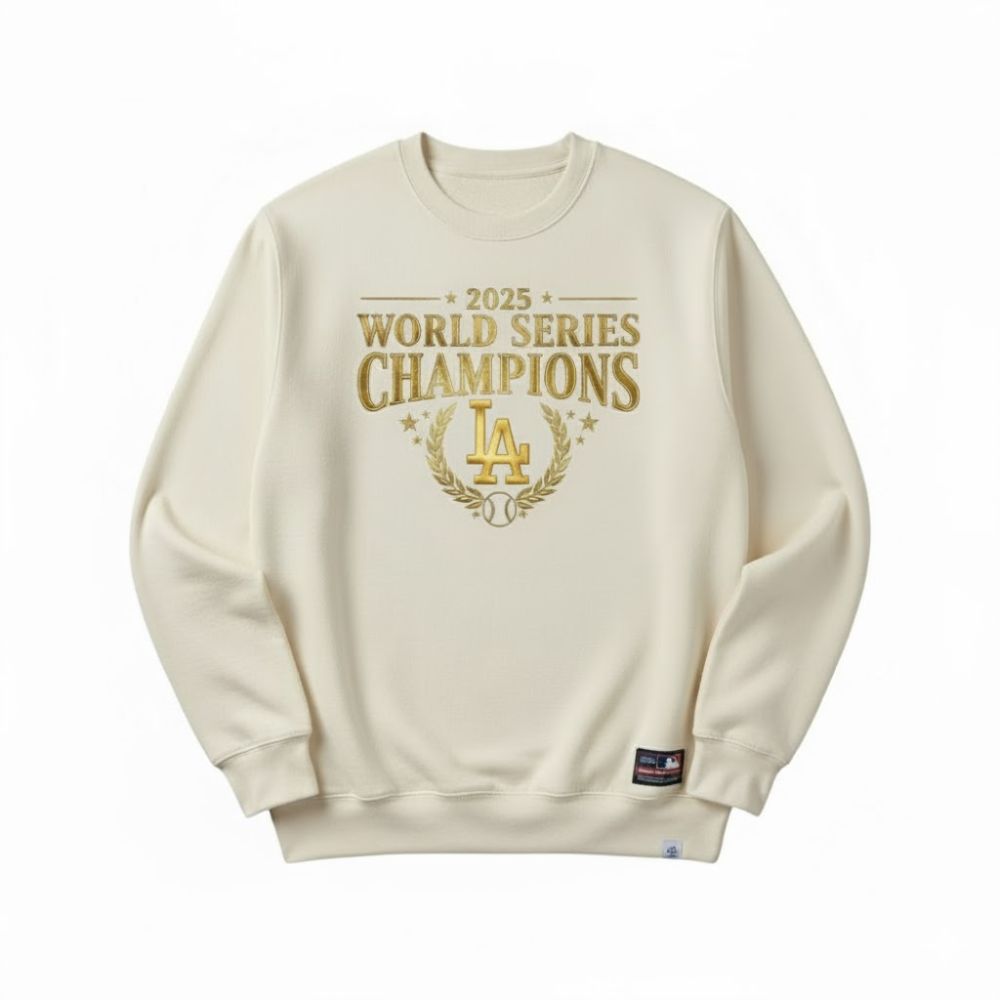 Los Angeles Dodgers 2025 World Series Champions Sweatshirt – Gold Print Crewneck Pullover