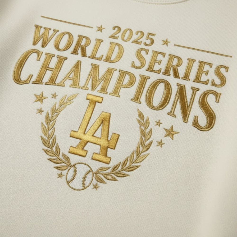 Los Angeles Dodgers 2025 World Series Champions Sweatshirt – Gold Print Crewneck Pullover