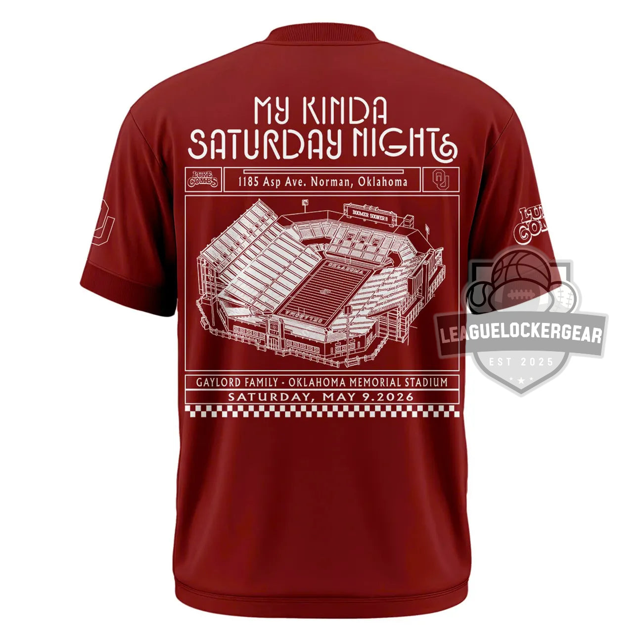 Luke Combs My Kinda Saturday Night Tour 2026 Oklahoma Memorial Stadium T-Shirt