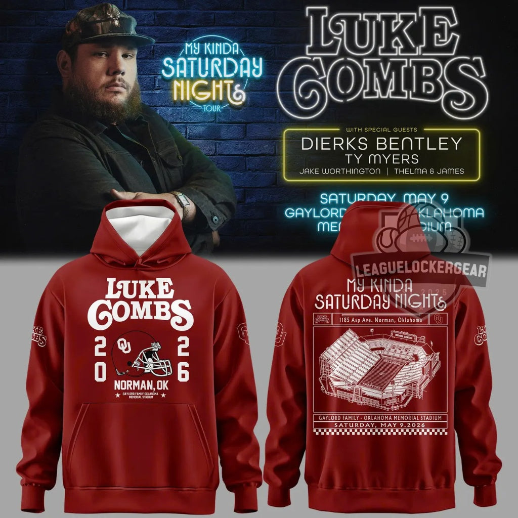 Luke Combs Oklahoma Sooners My Kinda Saturday Night Tour Oklahoma Memorial Stadium Hoodie