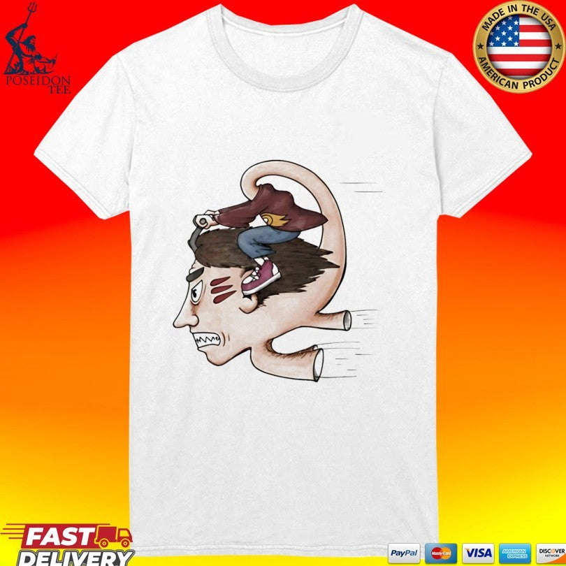 Man Riding His Own Head Illustrated T-shirt