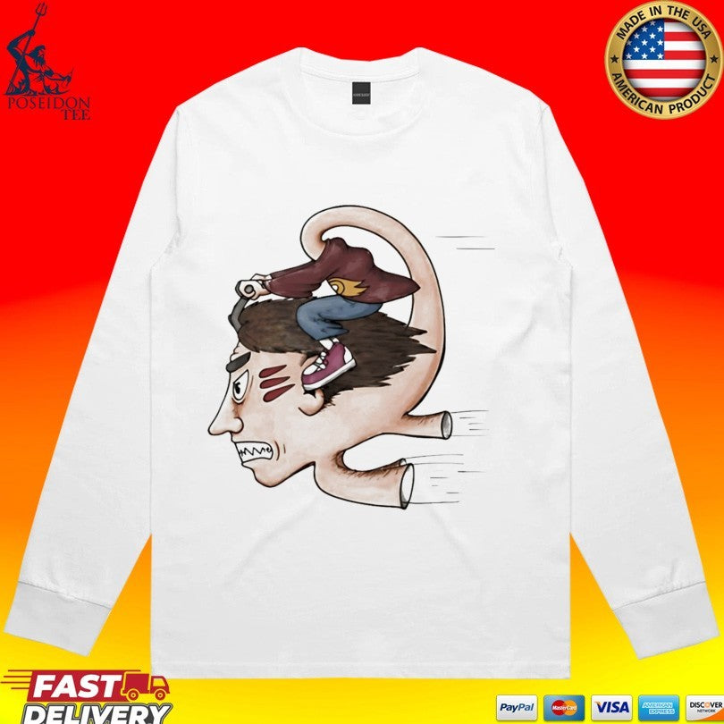 Man Riding His Own Head Illustrated T-shirt