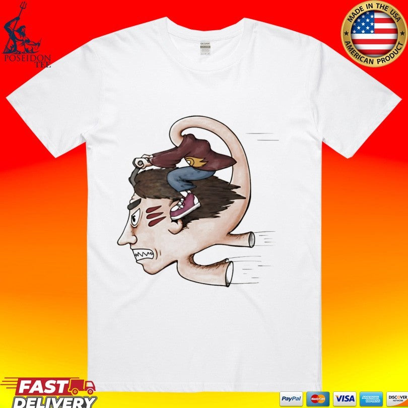 Man Riding His Own Head Illustrated T-shirt