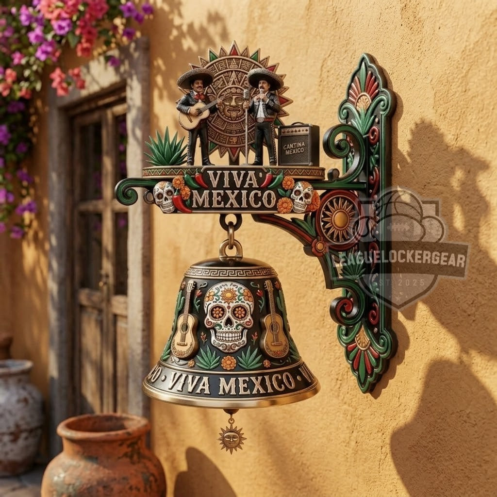 Mexico Viva Mexico Mariachi Sugar Skull Decorative Hanging Bell
