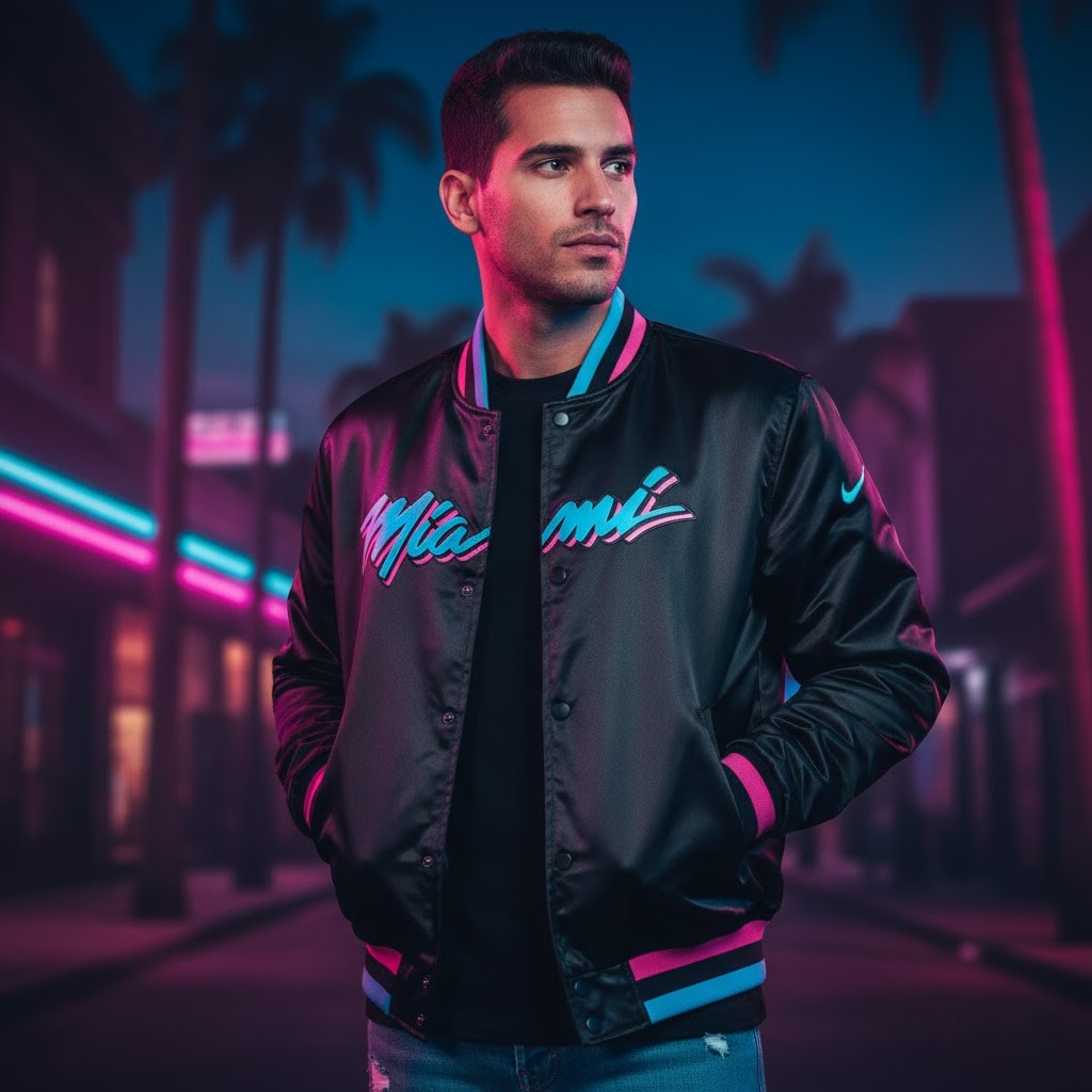 Miami Heat 2025/26 City Edition Remix Courtside Bomber Jacket – Full-Snap